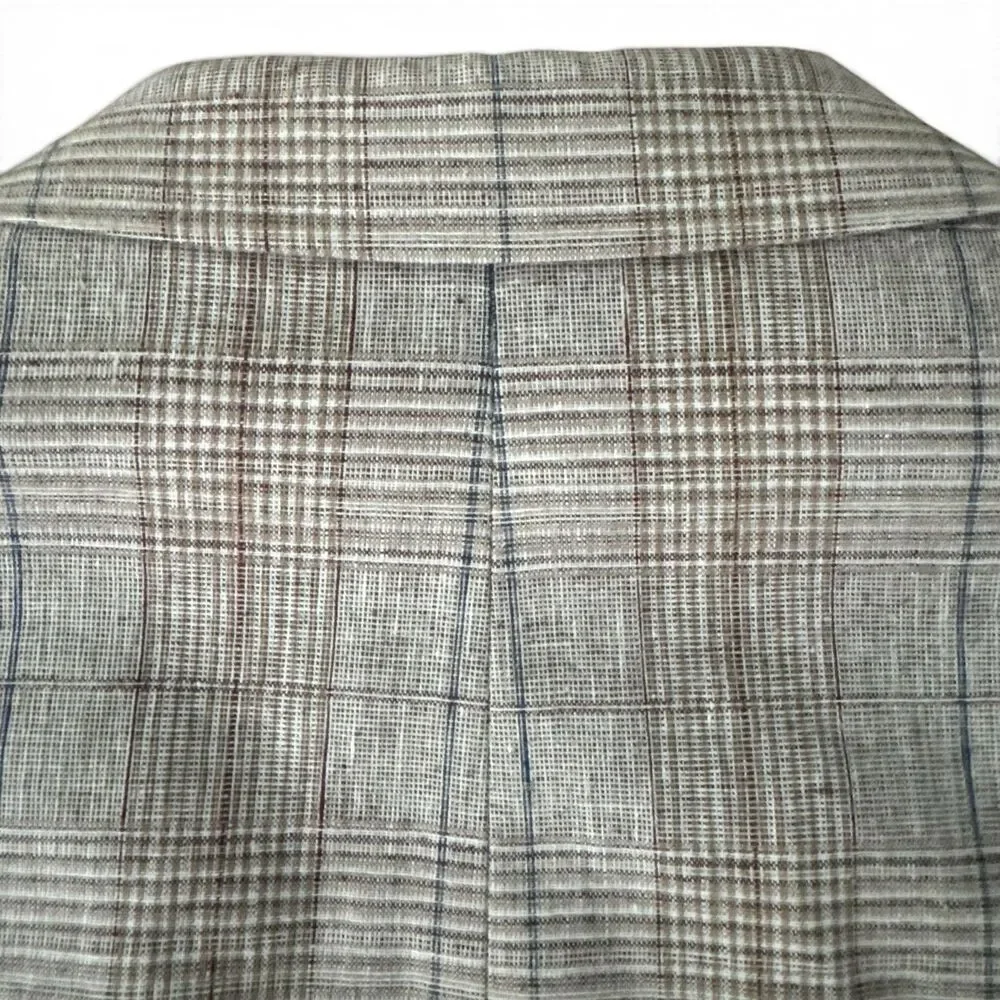 Joseph Abboud Paisley Linen Blazer Men 44S Slim Tan Plaid 2 Button Sport Coat